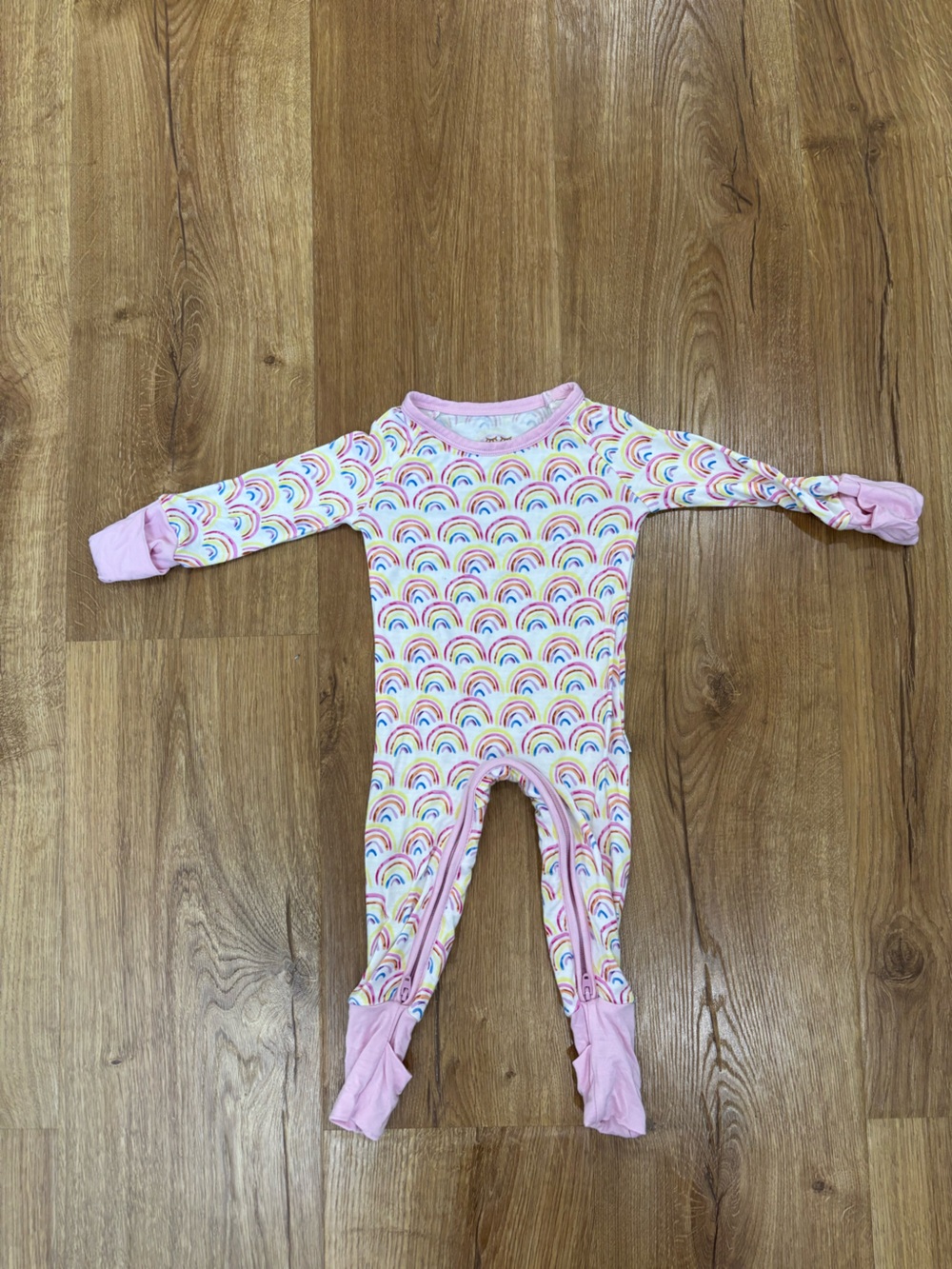 Little Sleepies Pink Rainbow Crescent Zipper Bamboo Onesie Sleeper